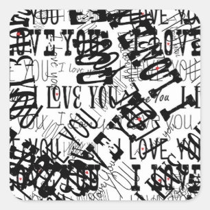 Quadrado EU AMO VOCÊ digitação embaralhada Adesivo de Dia d