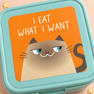 Quadrado Eu Como O Que Eu Quero Adesivo de Gato Engraçado S