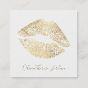 Quadrado faux gold foil lipstick kiss cartão de visita quad