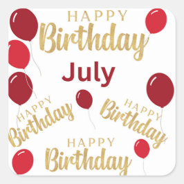 Quadrado Feliz aniversário Adesivo de aniversários de julho