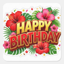 Feliz Aniversário Adesivo Hibisco