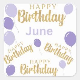 Quadrado Feliz aniversário Junho aniversários Adesivo