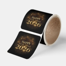feliz ano novo 2026 rolo de adesivo preto dourado 
