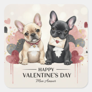 Quadrado Feliz Dia dos Namorados Adesivo de Bulldog Francês