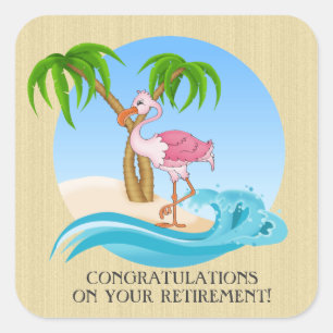 Quadrado Flamingo Cor-de-rosa felicita o adesivo de aposent