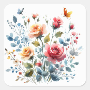 Quadrado Flores de Aquarelas do Adesivo