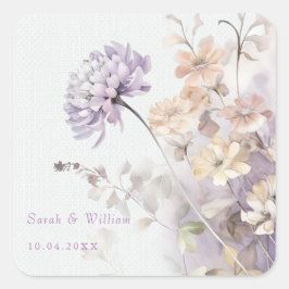Quadrado Flores de lilás românticas adesivo de casamento