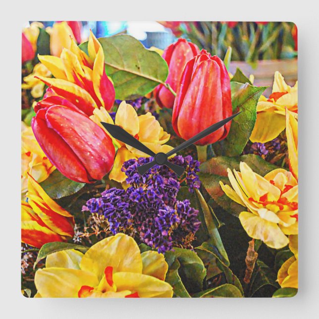 Quadrado Flores de Mola do Relógio de Tulipfest (Frente)