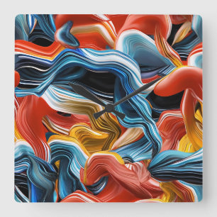 Quadrado Fluxos de Ondas Coloridas Relógio Branco Dourado A