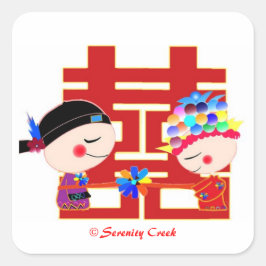 Quadrado Folha do adesivo de felicidade dupla chinesa