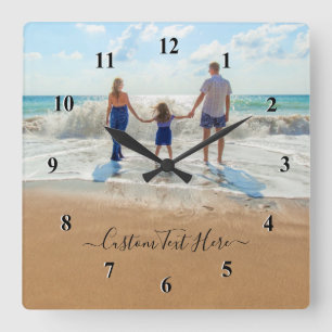 Quadrado Foto personalizada e relógio de texto - seu Design