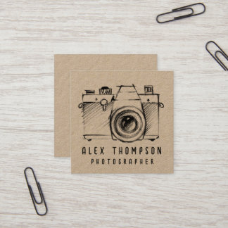 Quadrado Fotografia da câmera Kraft Sketch Cartão de visita