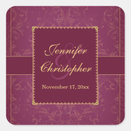 Quadrado Framboesa escura e adesivo de casamento personaliz
