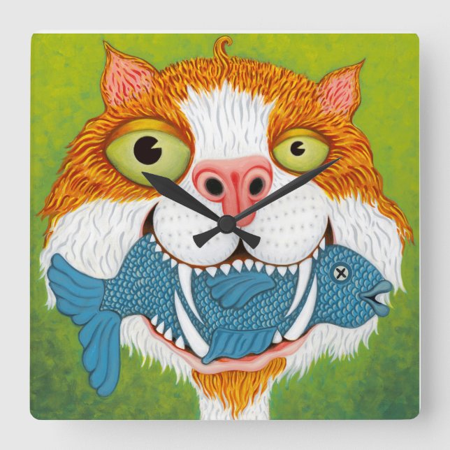 Quadrado Gato Louco com Relógio de Peixe (Frente)