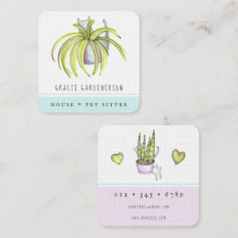 Quadrado Gatos e Plantas Sitter Square Cartão de visita