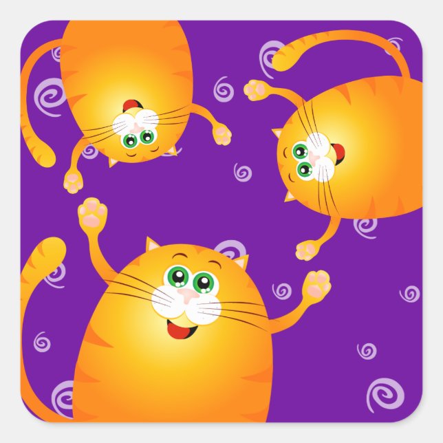 Quadrado Gatos engraçados, adesivo (Frente)