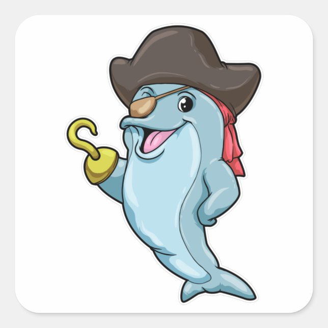 Quadrado Golfinho como pirata com adesivo e mão viciada (Frente)