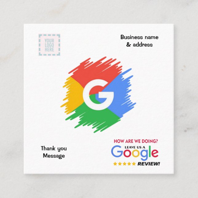 Quadrado Google Review & Cartão de visita com código QR vin (Frente)