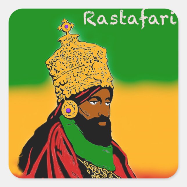 Quadrado Haile Selassie I, adesivo Rastafari (Frente)