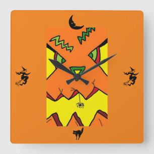 Quadrado Halloween Jack-O-Lanterna e Relógio de Aranha