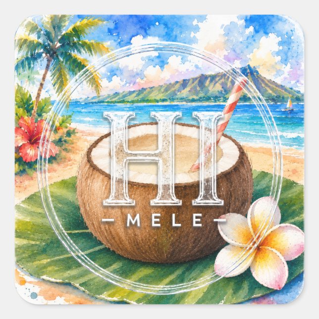 Quadrado HIMELE Adesivo Little Hawaiʻi — Coco  (Frente)
