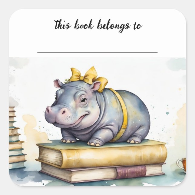 Quadrado Hippo Editável e Adesivo de Livros (Frente)