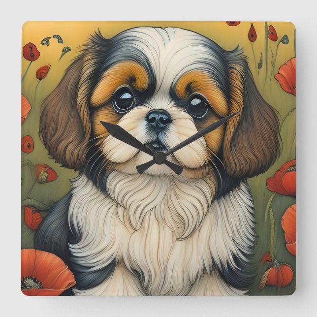 Quadrado Ideia de presente de relógio giro Shihtzu (Frente)