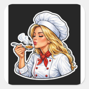 Quadrado Ilustração de Adesivo de Chef Feminina