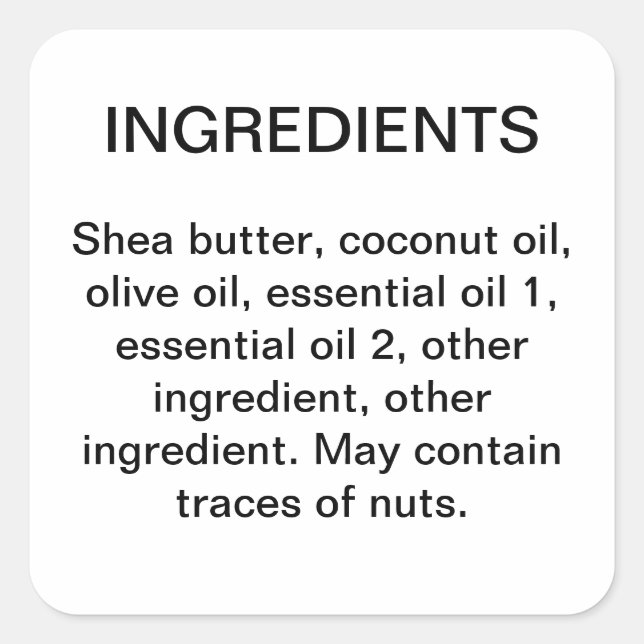 Quadrado Ingredientes adesivo simples do rótulo do produto  (Frente)