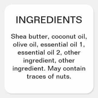 Quadrado Ingredientes adesivo simples do rótulo do produto 