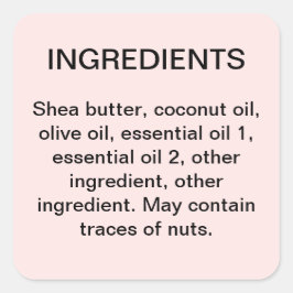 Quadrado Ingredientes adesivo simples do rótulo do produto 