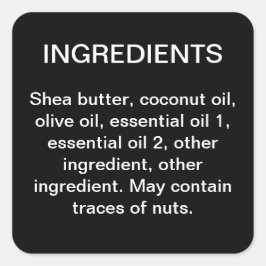 Quadrado Ingredientes adesivo simples do rótulo do produto 