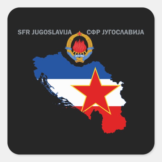 Quadrado Iugoslávia SFR - Mapa - Emblema - Adesivo de Bande (Frente)