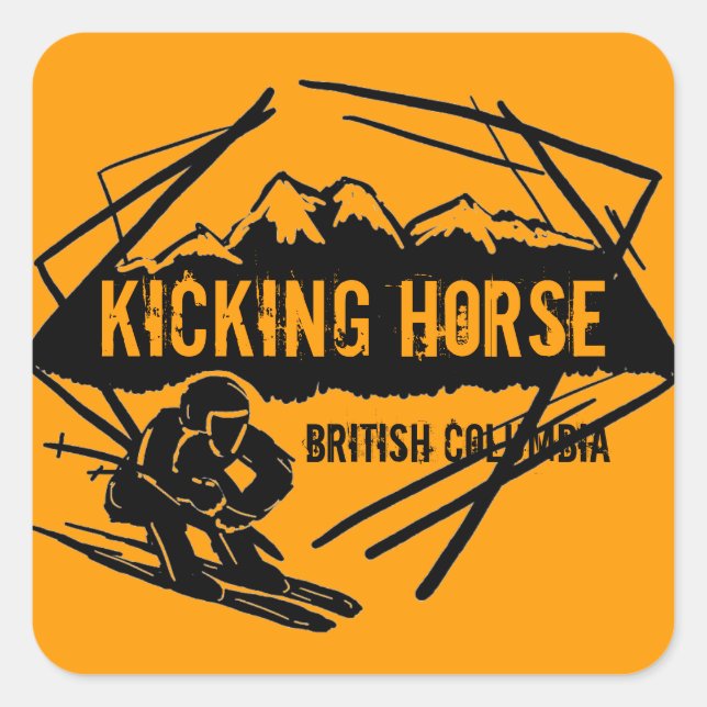 Quadrado Kicking Horse British Columbia laranja ski adesivo (Frente)