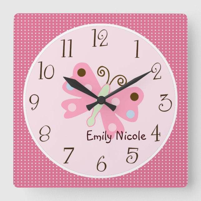 Quadrado Ladybug Personalizado - Relógio de Lullaby/Borbole (Frente)