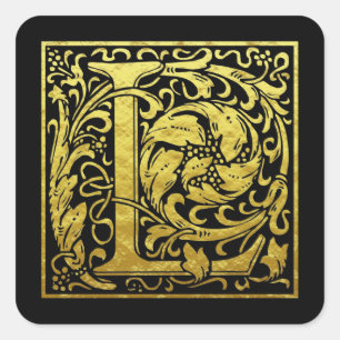 Quadrado Letra L Primeira Letra Minúscula Adesivo Dourado