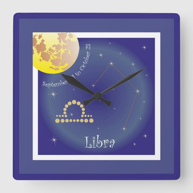 Quadrado Libra setembro 24 to October 23 relógio (Frente)