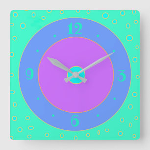Quadrado Limão com Blue /Mauve /Aqua/ Relógio Central