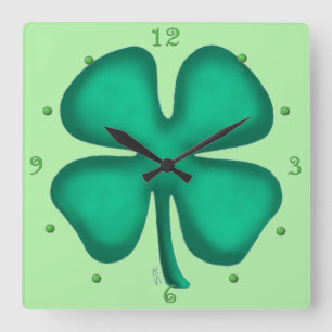 Quadrado Lucky 4 Folha - Relógio de tela verde do Clover Ir