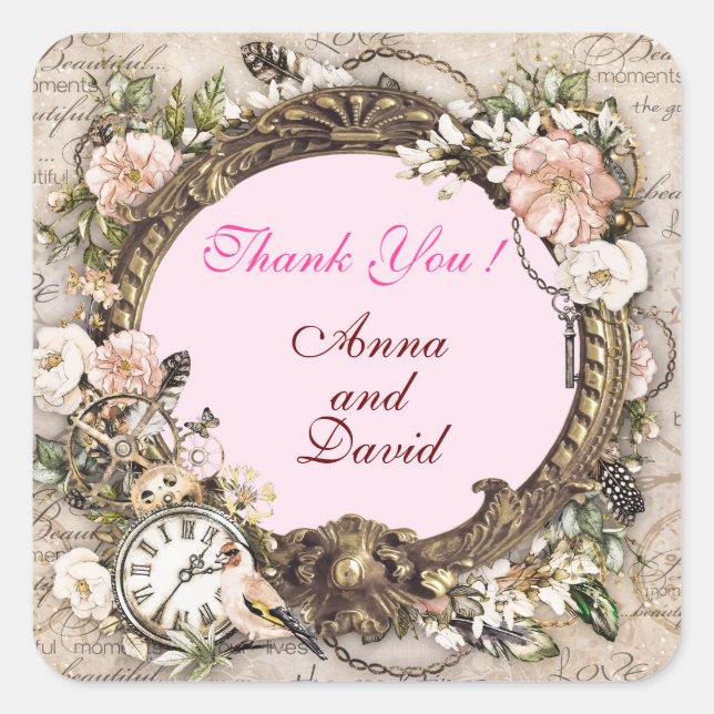 Quadrado Luxo Rosa Rosa Moderna Adicione Seu Texto Adesivo  (Frente)