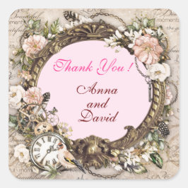 Quadrado Luxo Rosa Rosa Moderna Adicione Seu Texto Adesivo 