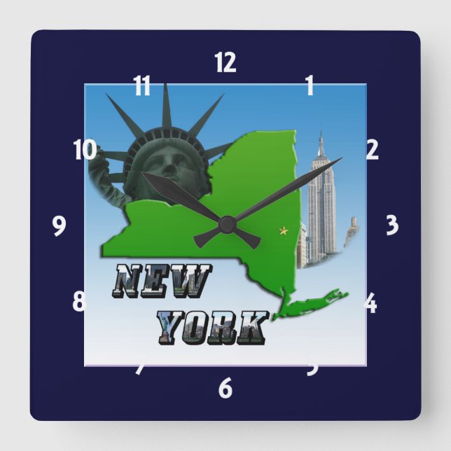 Quadrado Mapa de Nova Iorque, Estátua da Liberdade, Relógio (Frente)