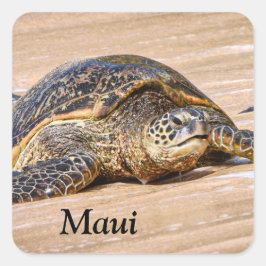 Quadrado Maui Sea Turtle em um adesivo de praia