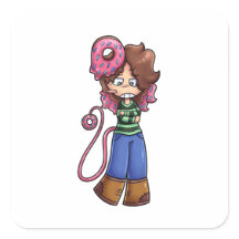 Menina Chibi de Adesivo com Cabelo Rosa 