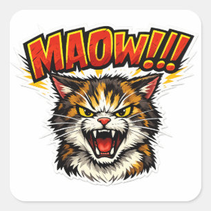 Quadrado Miaow!!   Adesivo de Gato Engraçado para Amantes d