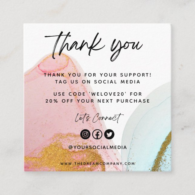 Quadrado Mini Cartão de visita de Água Cor Rosa (Frente)