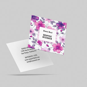 Quadrado Moderno Floral Fuchsia Rosa Cartão de visita