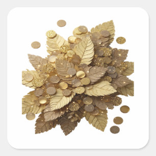 Quadrado Motivo de Adesivo FOLHAS E MOEDAS DORADAS Cinza Vi