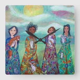 Quadrado Mulheres e Animais Arte Imunológica Relógio de P