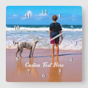 Quadrado Muro de Texto Personalizado Relógio Fotos Pets Pre